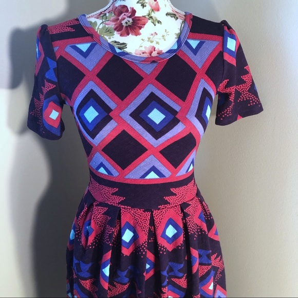 SOLD LuLaRoe “Amelia” Fit & Flare Aztec Dress XS - Picture 2 of 8